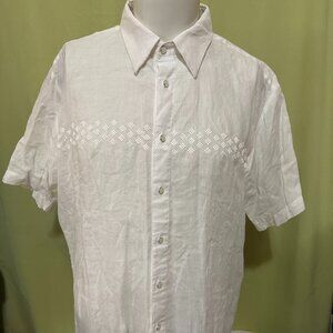 Barong Filipino Men's White Short Sleeve Button Front Shirt Size XL